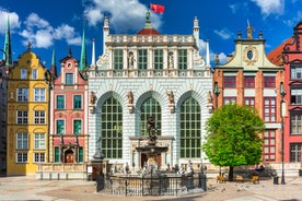 Photo of the old and new architecture in Wolin at the river Dziwna, Poland.