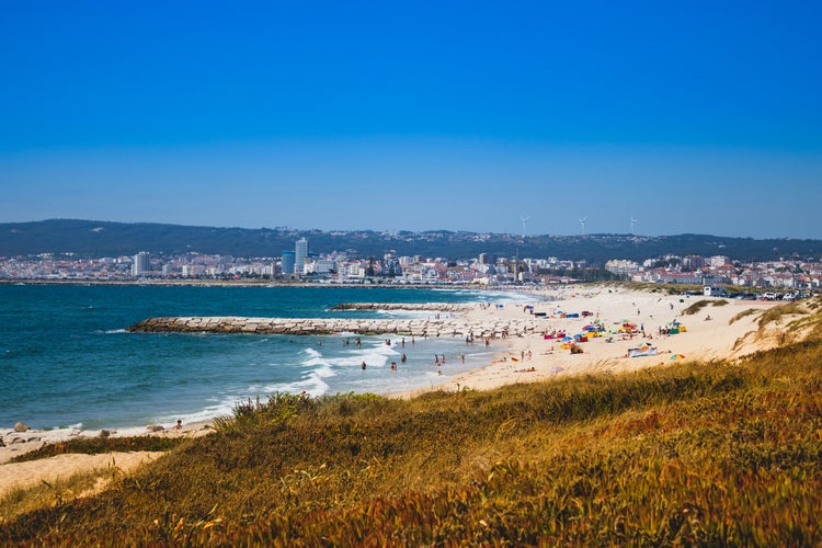 Figueira da foz beach Portugal. Summer day in Europe. Boho style coloured style photo. Over processed.