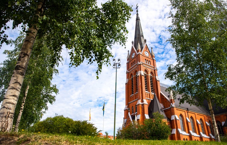 Lulea, Sweden Panorama city, Cathedral sunny day.