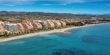 Photo of panoramic aerial view of playa de la Concha in Oropesa del Mar, Ragion of Valencia, Spain.