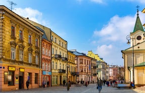 Photo of the beautiful old square in Rzeszow, Poland.