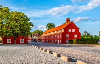 Photo of Roskilde square and Old Town Hall, Denmark.