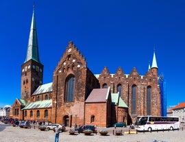 Photo of Roskilde square and Old Town Hall, Denmark.