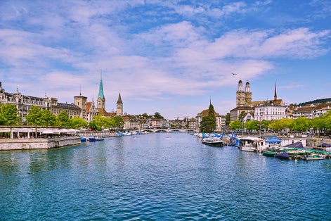 photo of Zurich downtown across Limmat river in Switzerland.