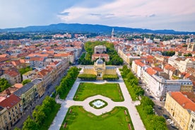 Photo of aerial view of Historic Adriatic town of Krk aerial view, Island of Krk, Kvarner bay of Croatia.