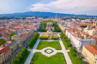 Photo of aerial view of town of Labin with old traditional houses and castle in Istria, Croatia.