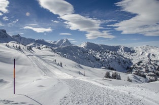 Photo of aerial view of Lenk  village in Switzerland.