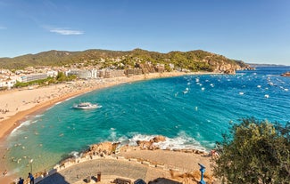 Photo of panoramic aerial view of beautiful Blanes in Costa Brava on a beautiful summer day, Spain.