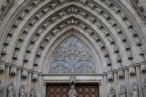 Photo of The main entrance of The Cathedral of the Holy Cross and Saint Eulalia (Catedral de la Santa Creu i Santa Eulàlia).