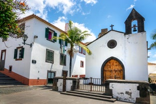 Aerial drone view of Camara de Lobos village, Madeira.