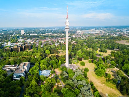 photo of view of Florianturm or Florian Tower telecommunications tower and Westfalenpark in Dortmund, Germany,Dortmund  germany.