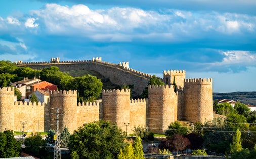 Photo of Avila with medieval walls in Spain.