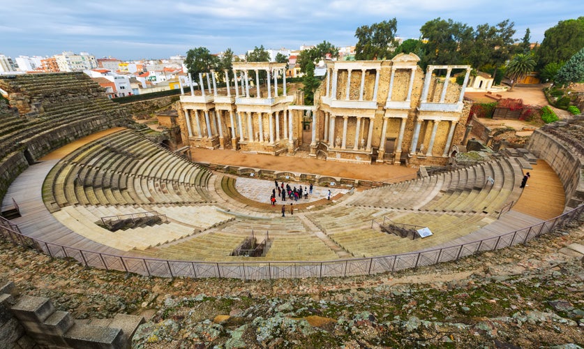 photo of view of Old Roman Theatre in Merida, Spain. Built by the Romans in end of the 1st century or early 2nd century