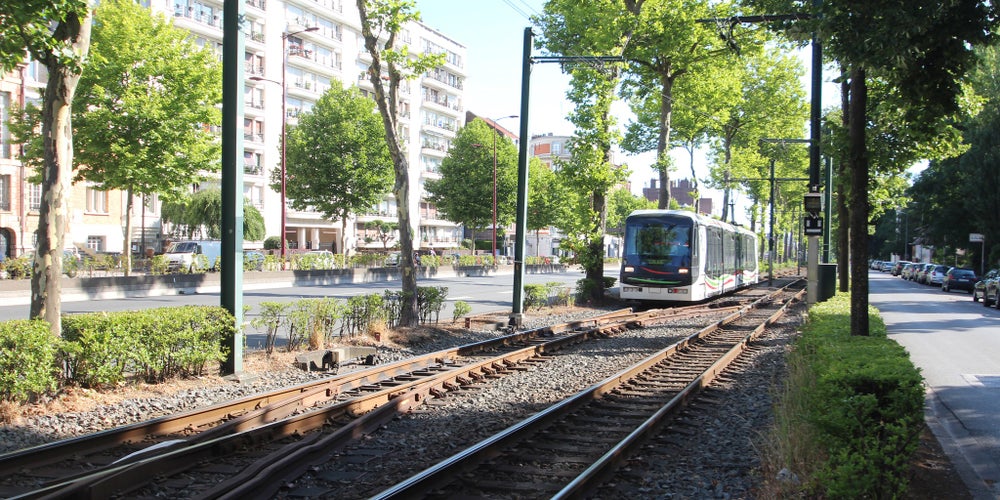 gphoto of view of Tramway linking the city of Lille to Roubaix and Tourcoing in the north of France.