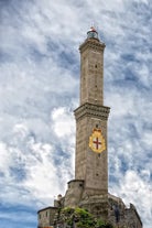 Photo of beautiful landscape of panoramic aerial view port of Genoa in a summer day, Italy.