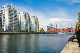 Photo of panoramic aerial view of Salford Quays, Manchester, UK.