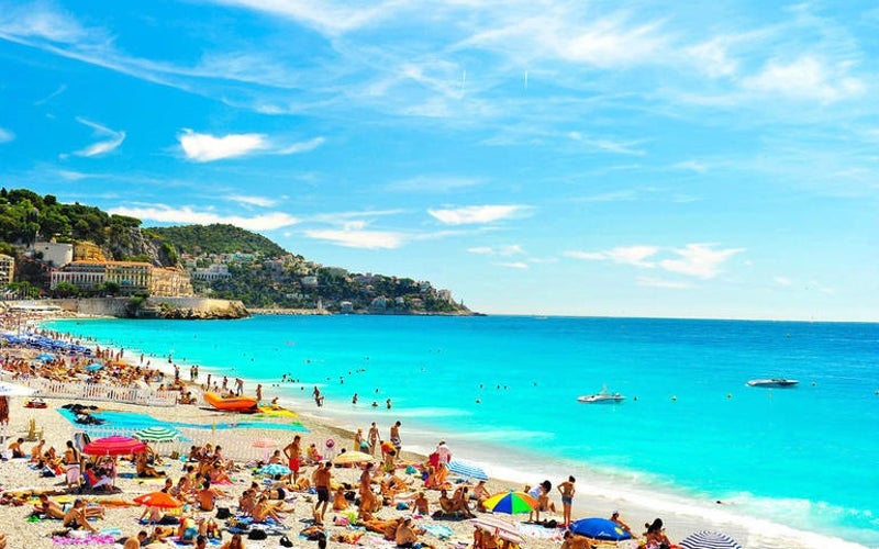 Beach and mountain view of Frejus, France