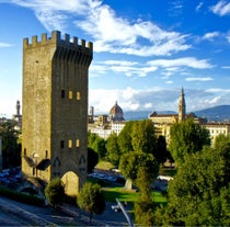 Florence Aerial View of Ponte Vecchio Bridge during Beautiful Sunny Day, Italy