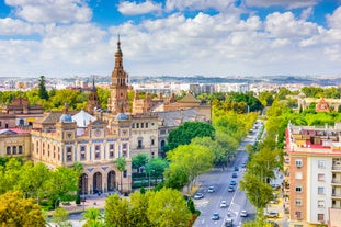 Photo of view from the top of the Space Metropol Parasol (Setas de Sevilla) one have the best view of the city of Seville, Spain.