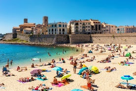 View of Mediterranean luxury resort and bay with yachts. Nice, Cote d'Azur, France. 