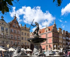 Photo of the old and new architecture in Wolin at the river Dziwna, Poland.