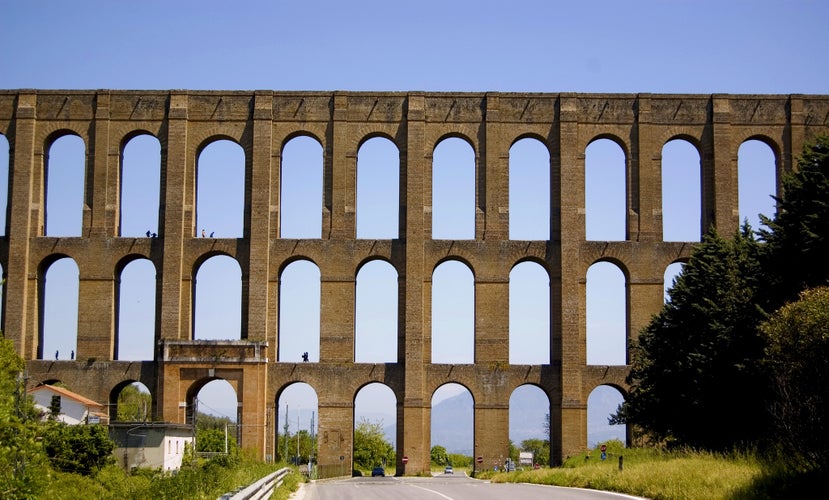 Photo of aqueduct for the royal palace in Caserta, Italy.