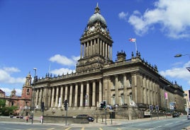 Photo of redeveloped Warehouses along the River in Leeds, UK.