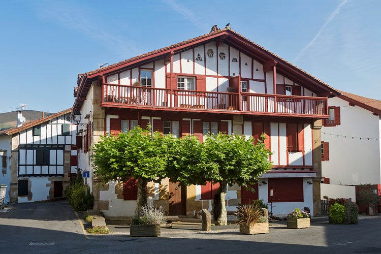 Photo of Streets, houses and typical architecture of the village Sare in the French Basque country.