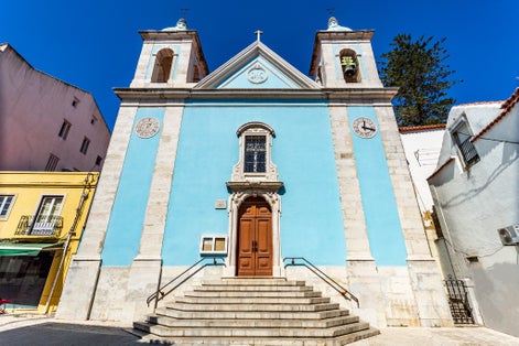 Façade of the Church of Our Lady of Good Success, built in the 18th century after the Great Earthquake of 1755 in Baroque style, in Cacilhas, Portugal,