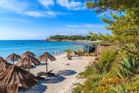 Photo of amazing landscape with wooden pier on Santa Giulia beach, Porto-Vecchio ,France.