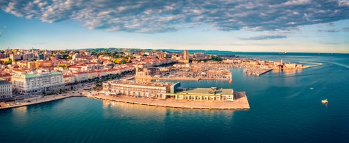 Photo of Pier and sea in town of Grado sunrise view, Italy.