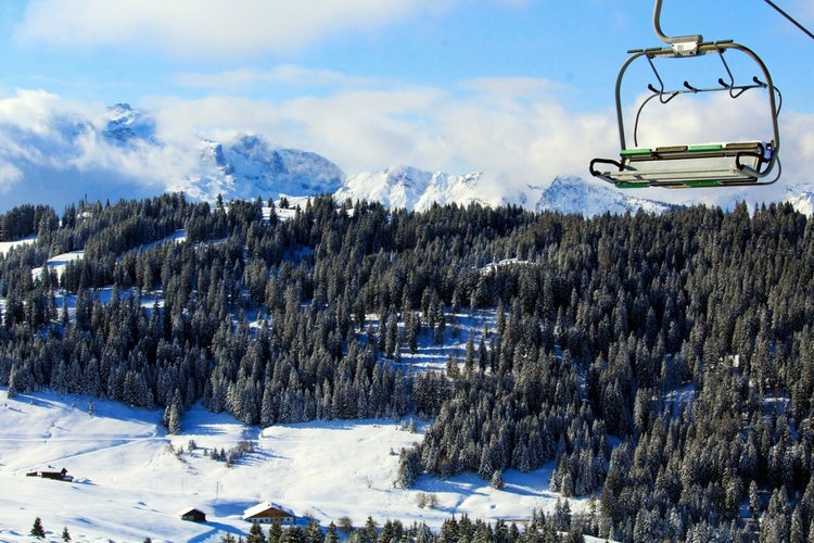 photo of chair lift in Annecy in winter in France.