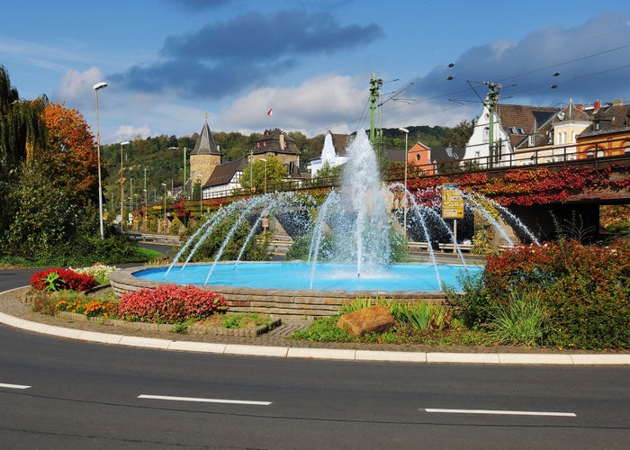 Photo of Linz at the Rhine with fountain, Austria.