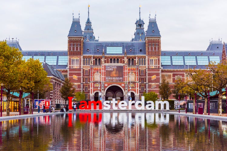 AMSTERDAM, NETHERLANDS - SEPTEMBER 25, 2017: The Rijksmuseum Amsterdam museum area with the words IAMSTERDAM in Amsterdam, Netherlands.