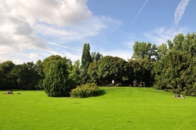 Panoramic view of historic Zurich city center with famous Fraumunster, Grossmunster and St. Peter and river Limmat at Lake Zurich on a sunny day with clouds in summer, Canton of Zurich, Switzerland