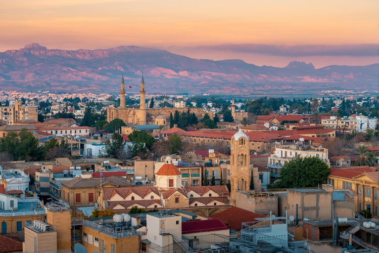 photo of view of Beautiful aerial view over old town of Nicosia, Northern Cyprus and Selimiye Mosque in Cyprus.