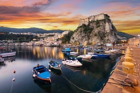 photo of view of Scilla, Italy coastal townscape in Reggio Calabria at the port.