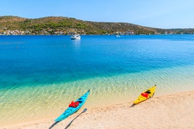 Photo of Rogoznica turquoise bay and Dragon Eye lake aerial view, Dalmatia region of Croatia.