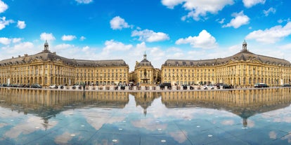 Photo of Bordeaux aerial panoramic view. Bordeaux is a port city on the Garonne river in Southwestern France.