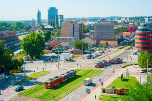 Photo of aerial view of City Roznov pod Radhostem, Czechia.