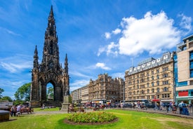 Photo of beautiful view of the old town city of Edinburgh from Calton Hill, United Kingdom.