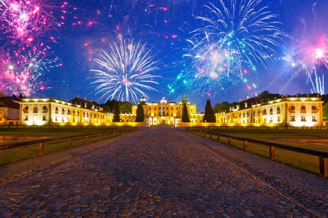 Fireworks display over the Branicki Palace in Bialystok, Poland
