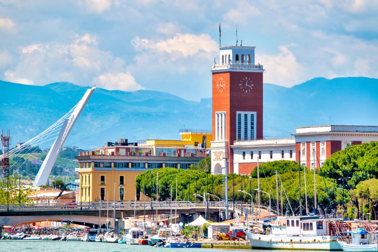 View of the Pescara city hall and surrounding buildings, Pescara, Italy.