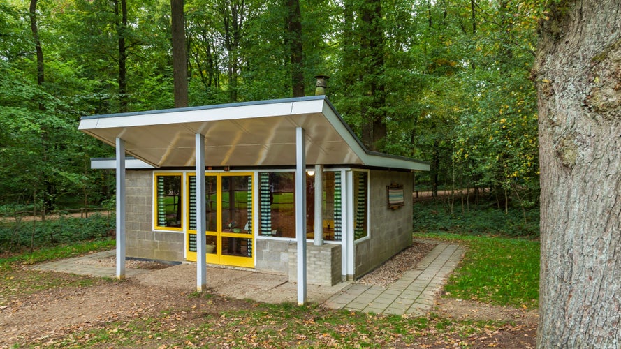 Arnhem, The Netherlands - Small holiday home from 1945 designed by famous Dutch architect Gerrit Rietveld in Open air museum in Arnhem, Gelderland, Netherlands