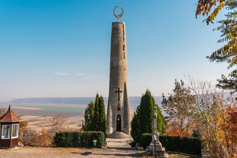Photo of Thanksgiving or Gratitude Candle, tall candle-shaped monument in Soroca city, Moldova.
