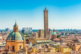 Photo of beautiful view of canal with statues on square Prato della Valle and Basilica Santa Giustina in Padova (Padua), Veneto, Italy.