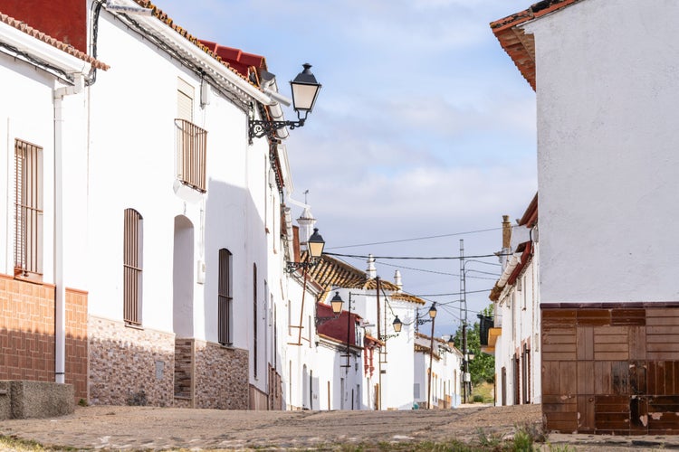 El Pozuelo, village main street, municipal district of Zalamea la Real, Huelva, Andalusia, Spain