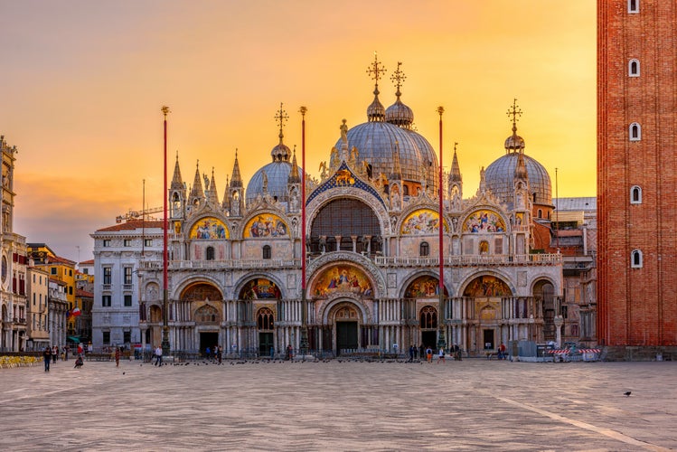 View of Basilica di San Marco and on piazza San Marco in Venice, Italy. 