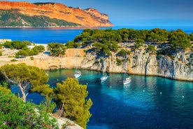 View of Mediterranean luxury resort and bay with yachts. Nice, Cote d'Azur, France. 