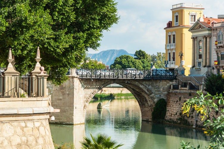 Photo of Segura river and old bridge, Murcia, Spain.